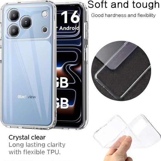 Beschermhoes voor Blackview Wave 7C met 2 stuks gehard glas - Zachte siliconen, schokbestendig, ultradun en krasbestendig TPU-design — afbeelding 5