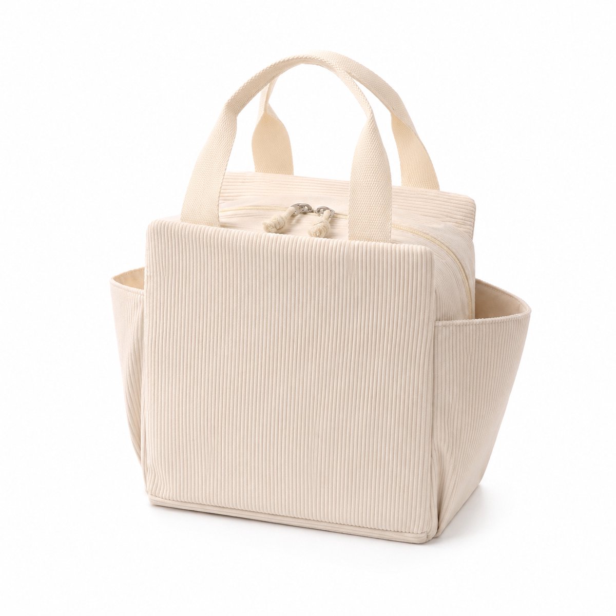 Bobypet - Geïsoleerde Koeltas Dames Beige - Stijlvolle Ribfluweel Lunchtas 13.5 Liter met Katoenen Handvatten - Grote Lekvrije Thermotas voor Werk, Kantoor, Picknick en Reizen