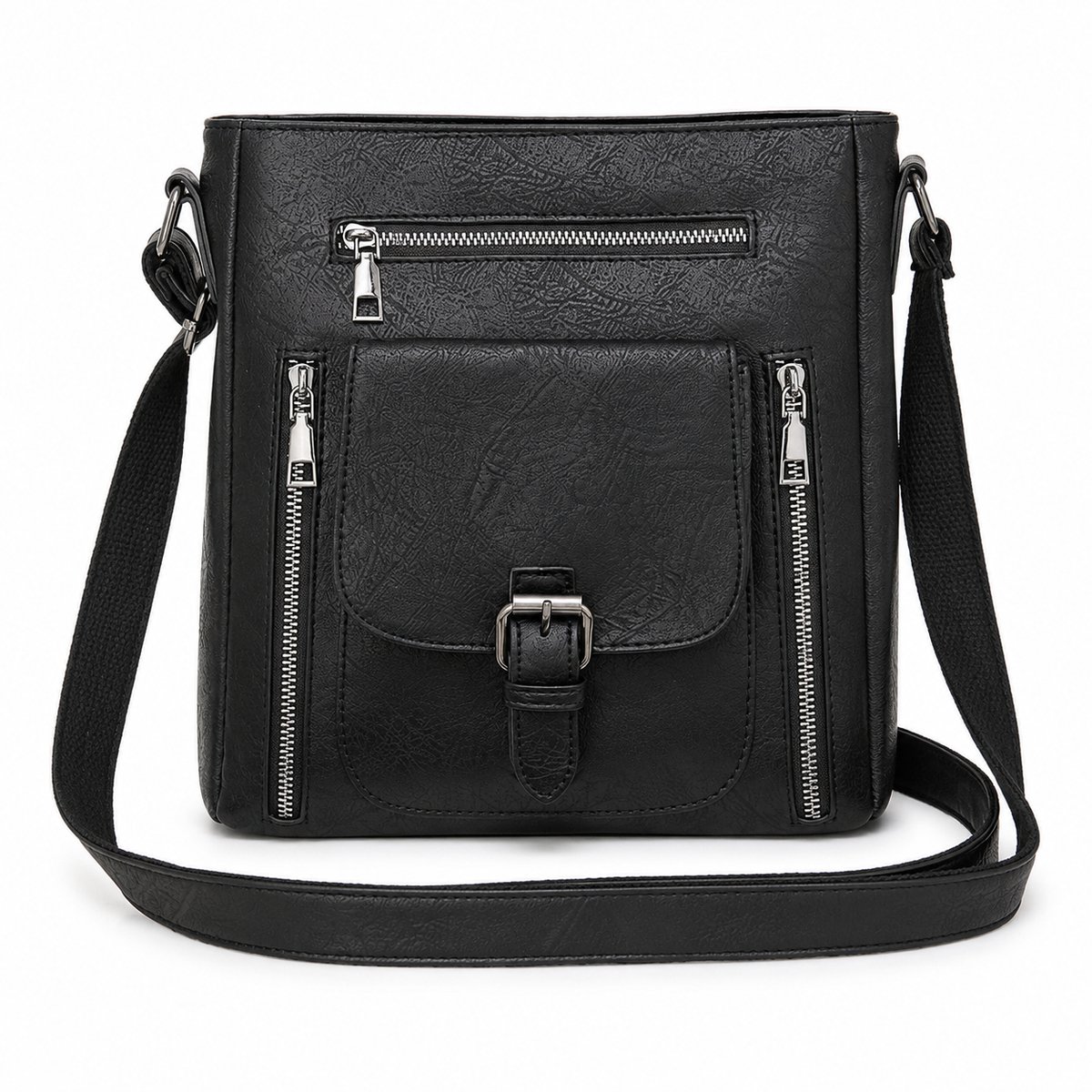 Bobypet - Elegante Dames Crossbody Tas van Zacht PU Leer - Multi-Pocket Schoudertas met 6 Vakken - Middelgrote Handtas & Messenger Bag voor Reizen, Werk en Dagelijks Gebruik - Zwart