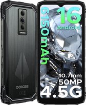 DOOGEE Blade 10 Pro Energy 4.5G - Robuuste Telefoon - Smartphone - Android 16 - 6150mAh/18W - 10.7mm - 50MP Camera - Gemini AI - UNISOC T7250 - 12 GB RAM+128 ROM(2TB/TF) - 6,56-inch HD+ 90Hz - Widevine L1 - Face ID - NFC - Drie sleuven - Zwart