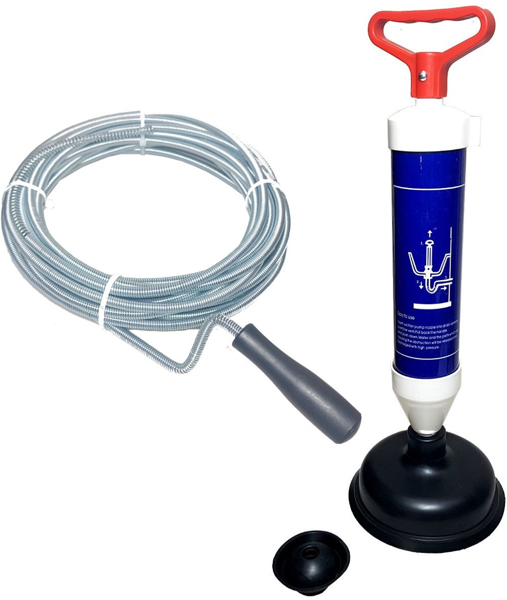 10 meter Rioolveer 8mm Ontstoppingsveer toilet badkuip douche gootsteen + Ontstopper zuignap pomp drukpomp plopper