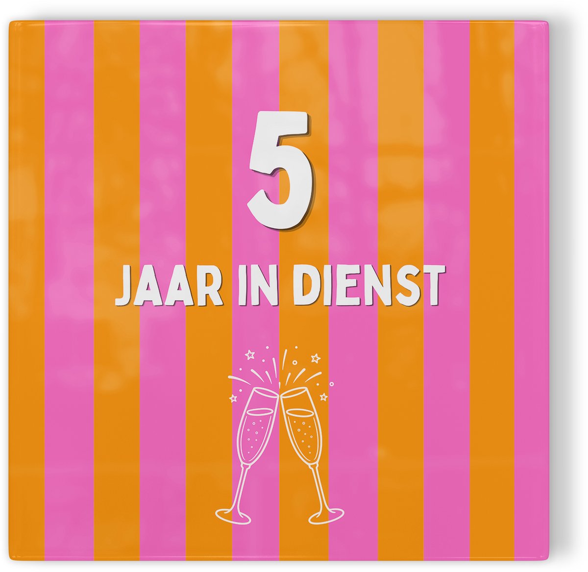 Tegeltje Jubileum roze oranje 5 jaar in dienst - tegeltje jubileum - tegeltje met tekst