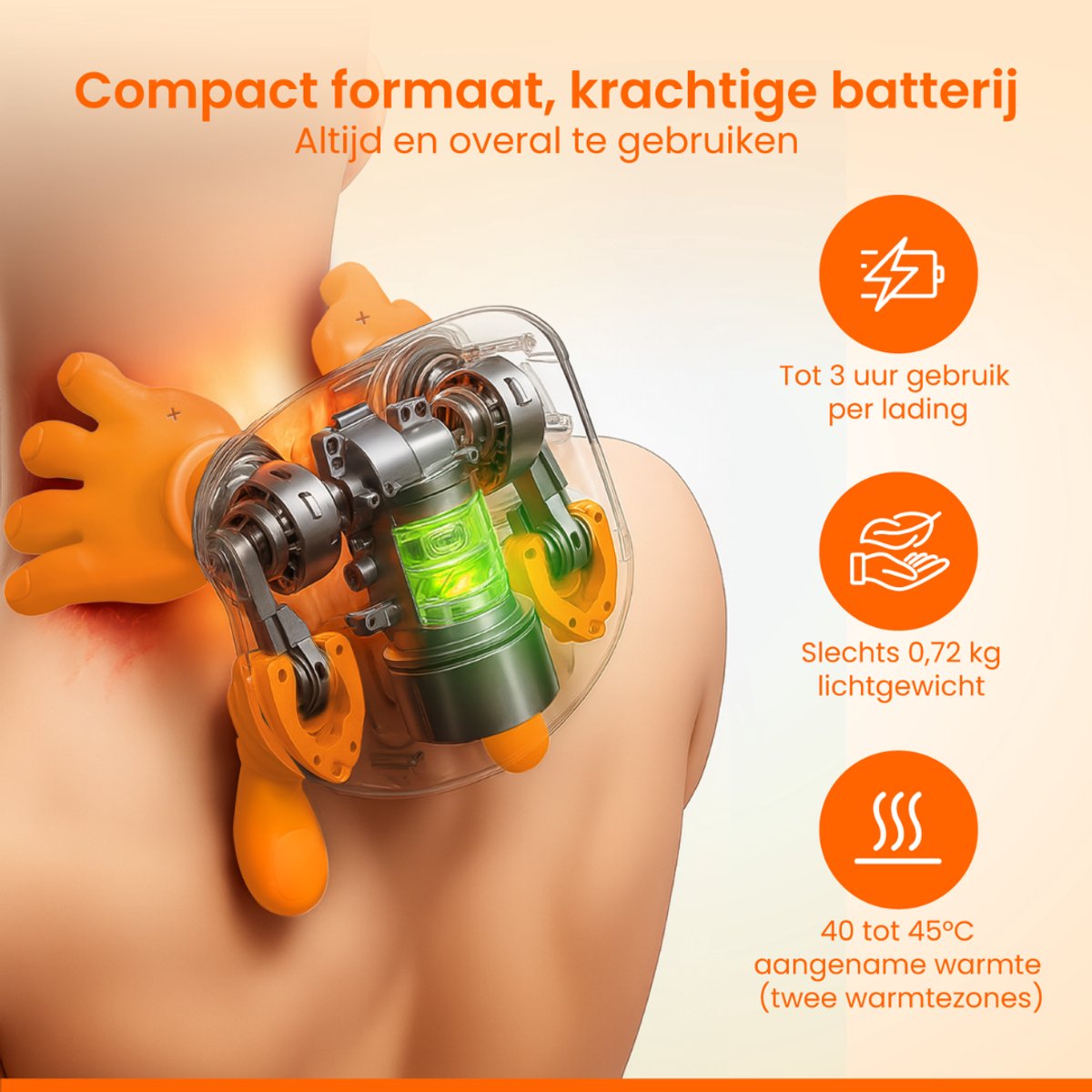 Fervere Premium 4D Nekmassage Apparaat - Bionische Massagehanden met Warmte - Draadloze Shiatsu Massager - LED Display - Voor Nek, Schouders, Rug, Armen & Benen - Beige thumbnail 5