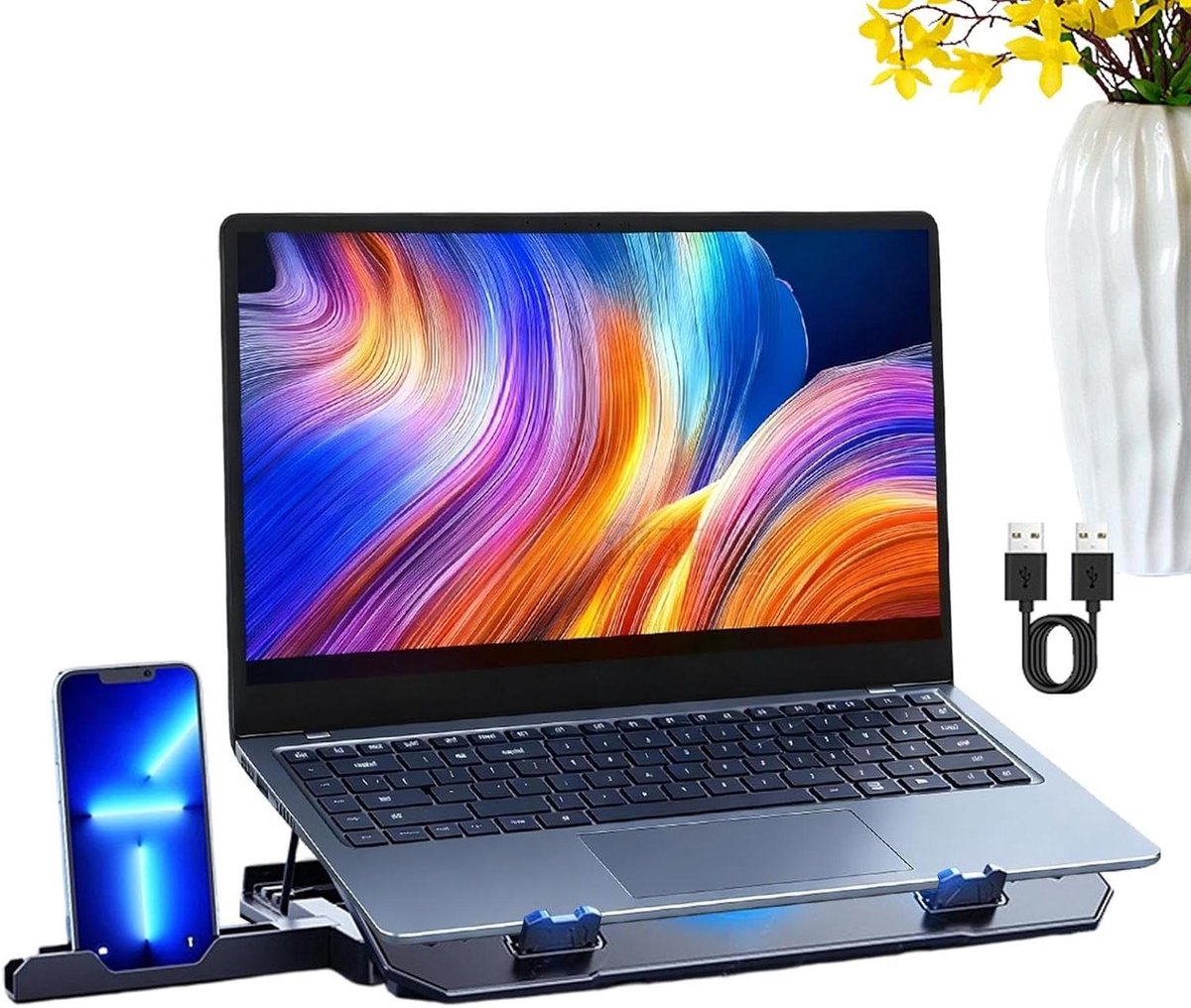 Laptop Koelpad - Notebook Verhoger - Laptop Koelen - Dubbele Ventilator - 37 x 27 x 4 cm - Zwart