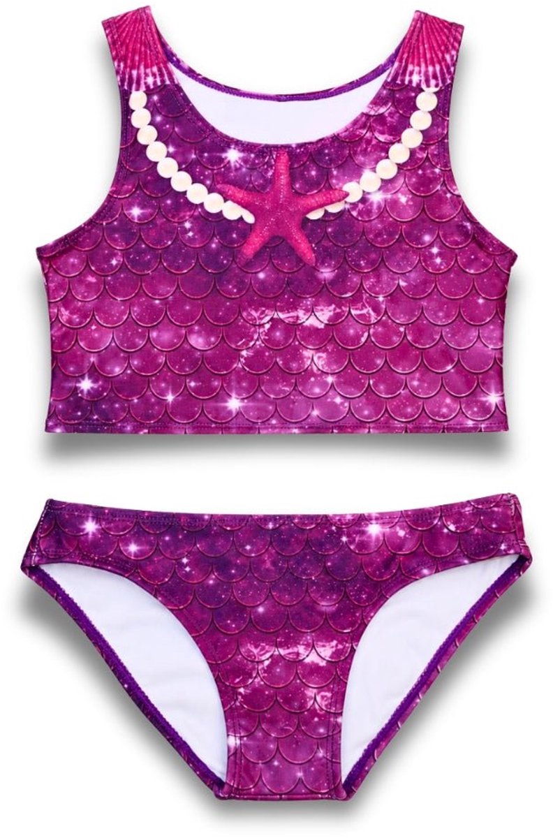 Mermaid Sisters bikini set voor meisjes - Paars - Maat 98-104 - Zeemeermin zwemkleding