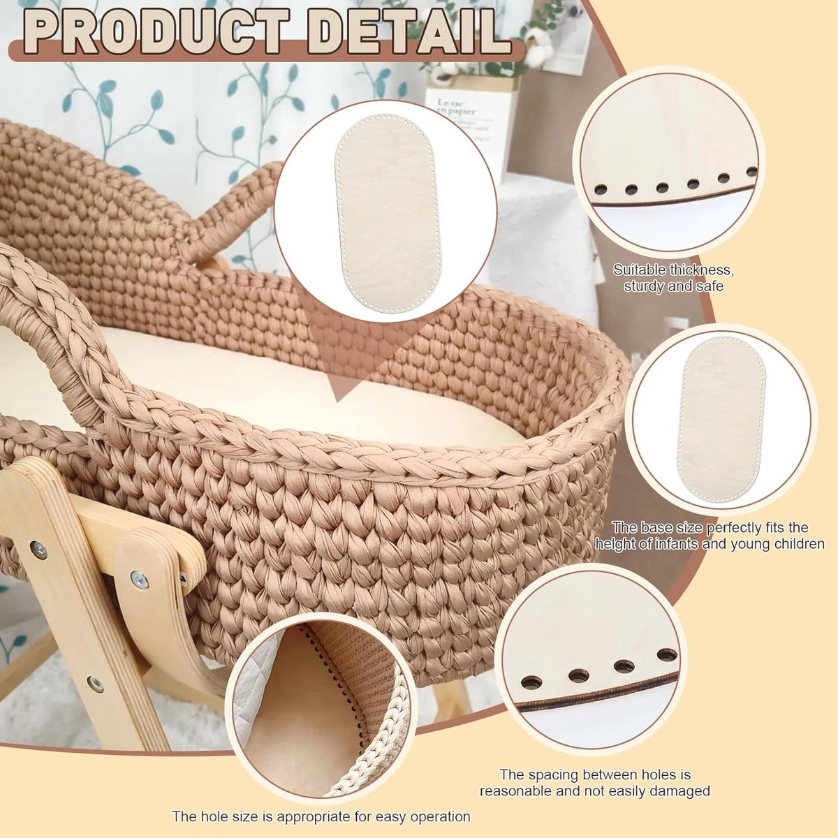 SnelShoppen - Houten Basket Bodem voor Haken, Ovalen Houten Mand voor Haakwerk, Natuurlijke Houten Wicker, DIY Mand, Weefbenodigdheden, Decoratie voor
