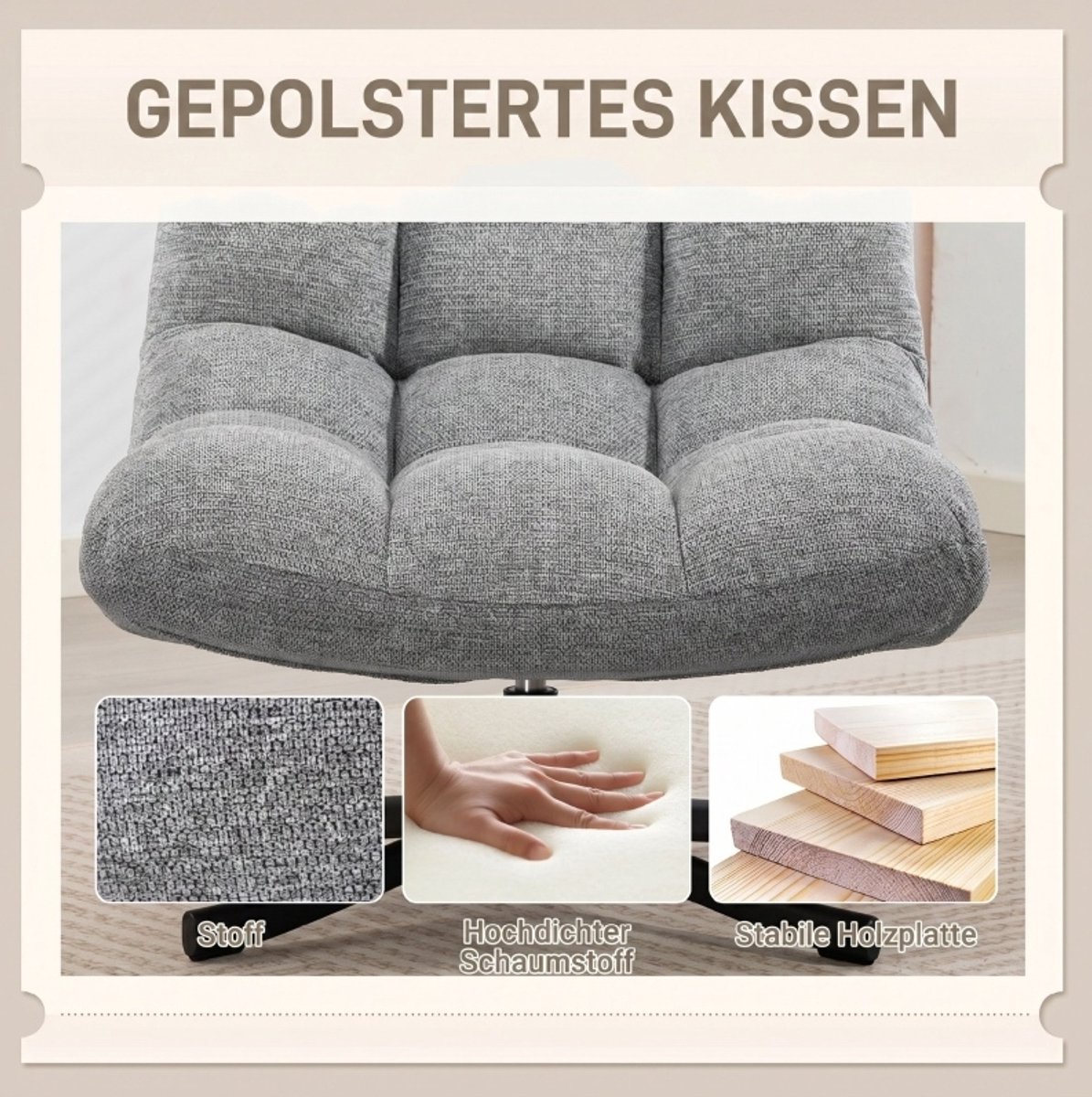 COVREO Fauteuil 75 cm grijs, polyester met draaifunctie en brede zitting