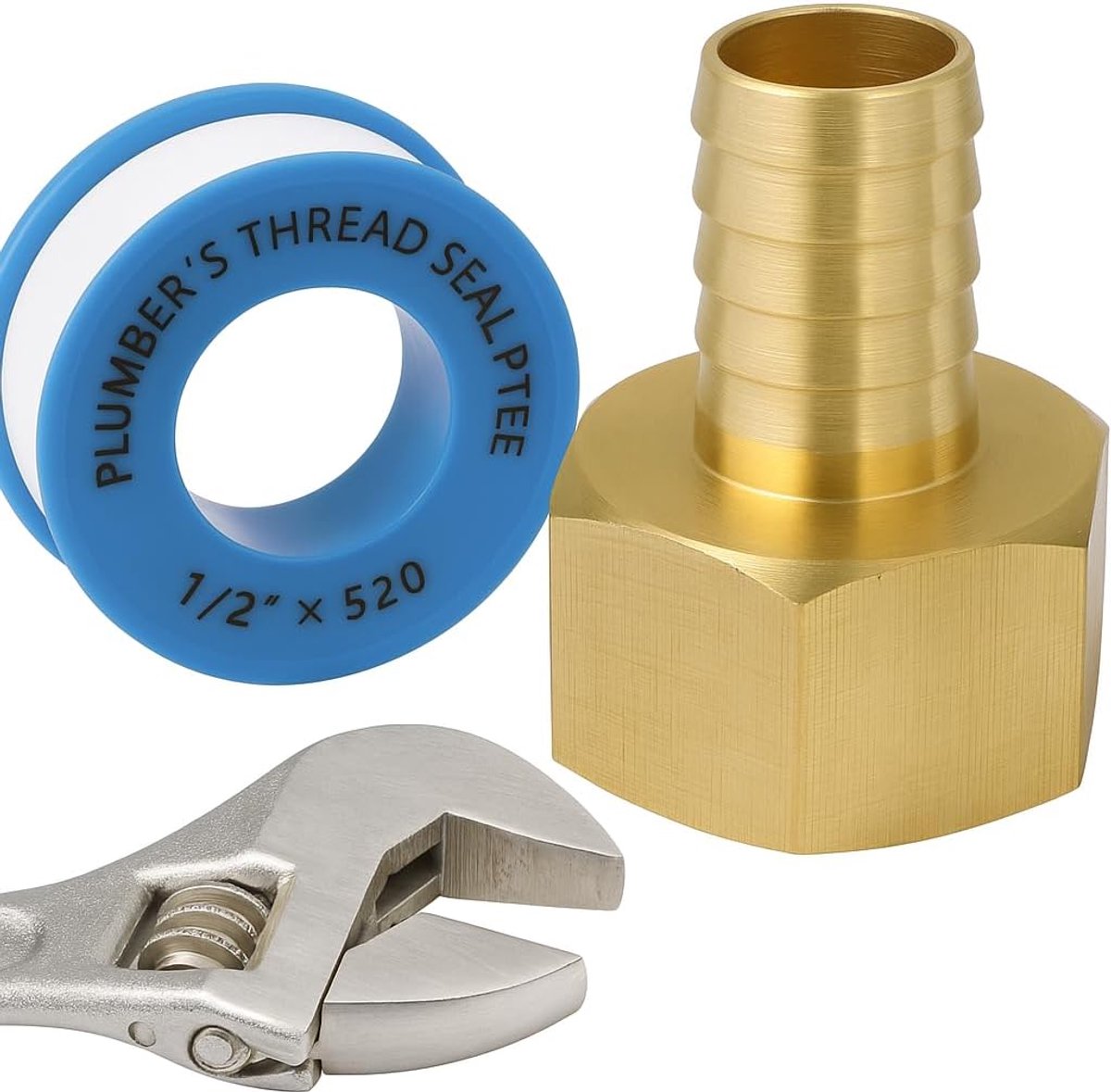 SnelShoppen - Messing Slangverbinder 1/2" Vrouwelijk Schroefdraad x 12 mm – 2 Stuks + PTFE Tape – Koppeling tot 10 bar/120 °C voor Loodgieterij, Tuin