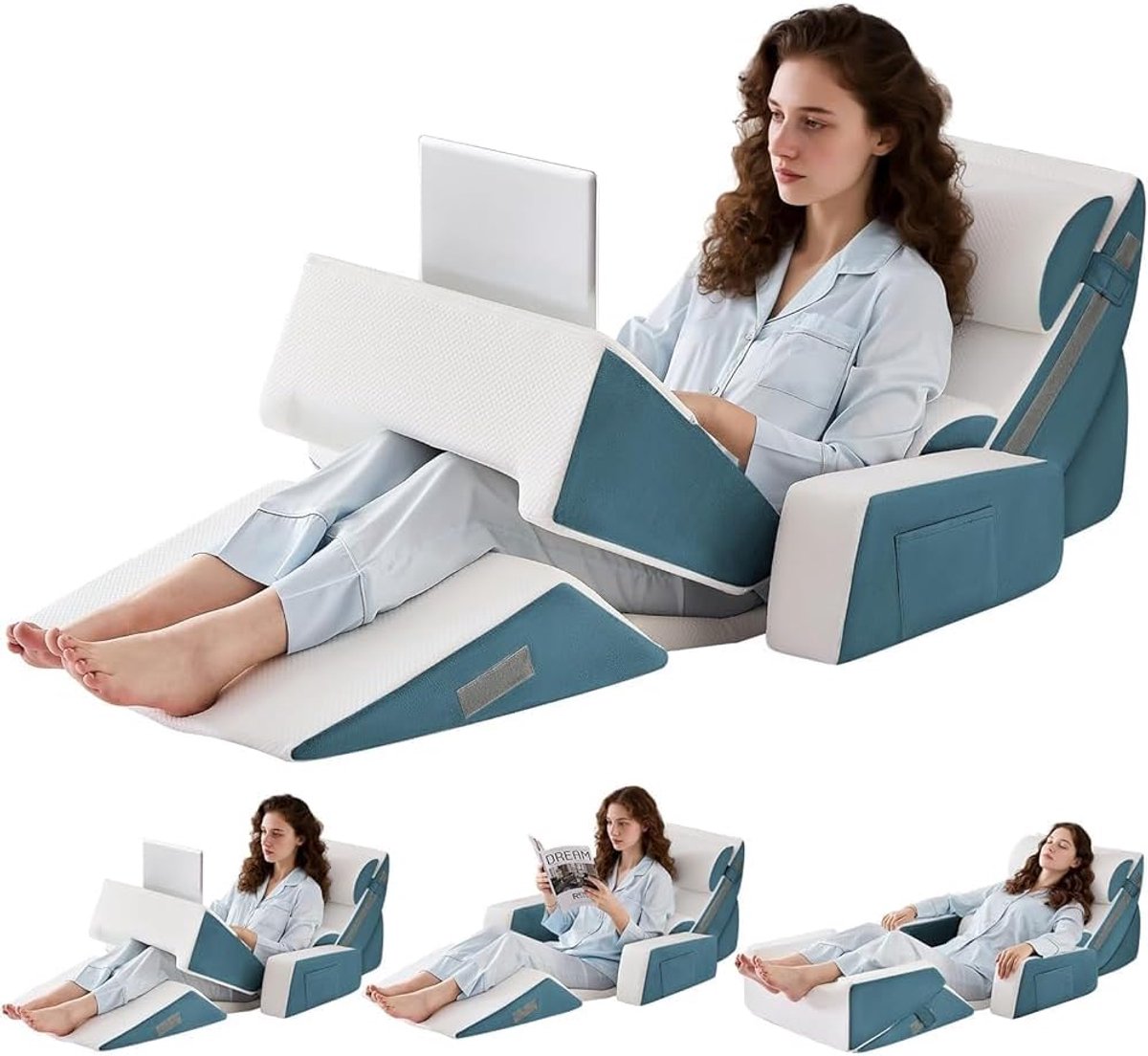 SnelShoppen - Bed Wedge Kussen - Ergonomisch Leeskussen van Geheugenschuim - Rugsteun Kussen voor Ontspanning - Been Kussen voor Comfortabel Zitten -