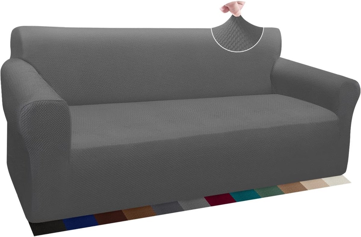 Stijlvolle en Elastische Jacquard Hoes voor 3-Zits Bank met Armleuningen in Lichtgrijs, Antislip en Perfect voor de Woonkamer