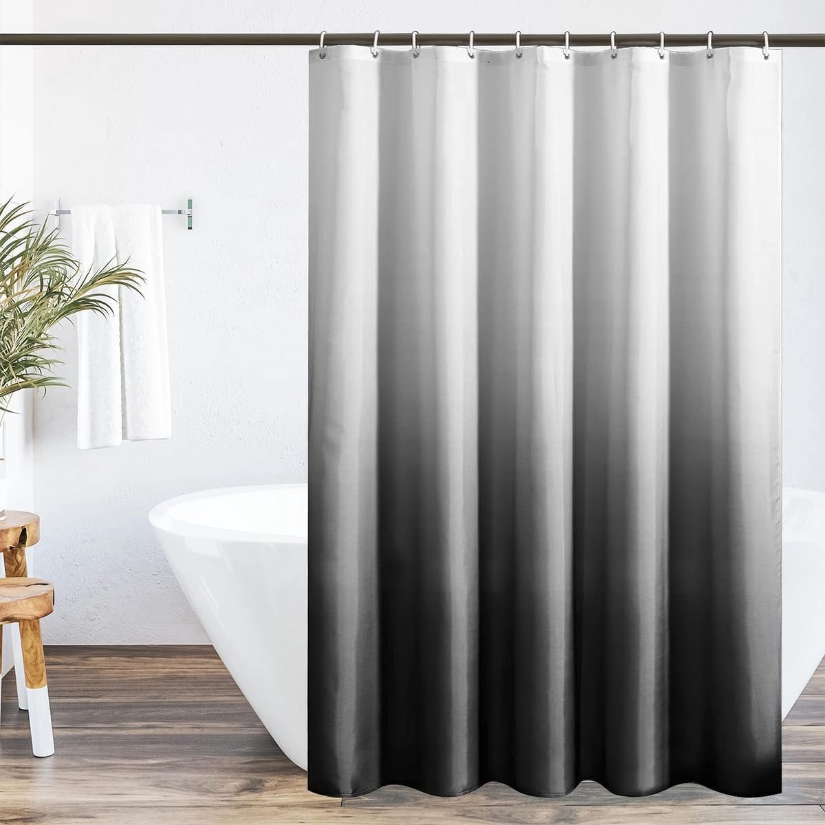 SnelShoppen - Douchegordijn 120x200cm, Waterdicht en Wasbaar, Bad Gordijn met 8 Ringen, Hoogwaardige Stof, Zwart-Grijs Verloop, Geschikt voor Doucheca