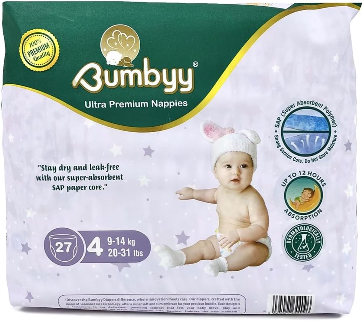 SnelShoppen - Bumbyy Leak-Proof Baby Nappies Maat 4 - Ultra-Absorberende Zachte & Dunne Nappies voor Gevoelige Huid, 27 Hypoallergene Babydiapers voor