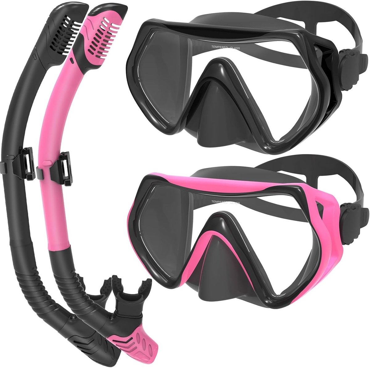 Snorkelset voor Volwassenen - Droge Opening - Anti-Condens Lenzen - Gehard Glas - Set van 2 Stuks