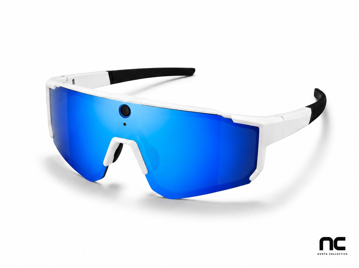 NC Smart AI VISION PRO - AI Sportbril met Camera - Smart Glasses - 360° Surround sound - Object Herkenning - Vertaler - Sport Bril - Fietsbril - Zonnebril - WIT/BLAUW