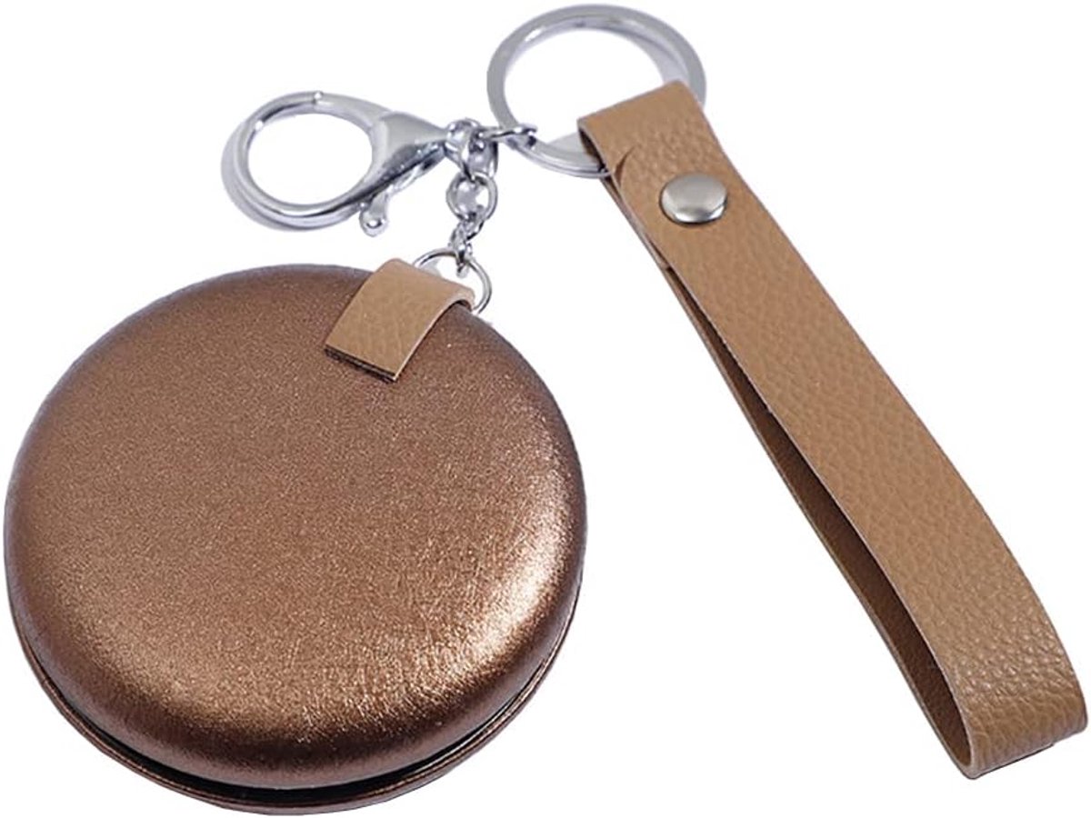 Spiegelglas - Compacte Reis Spiegeltje - Opvouwbaar Rond Dames Make-up Spiegeltje - Met Bruin Omlijsting - Geschikt voor Handtas en Reizen - Kleine Zakspiegel - 7.2cm - Bruin