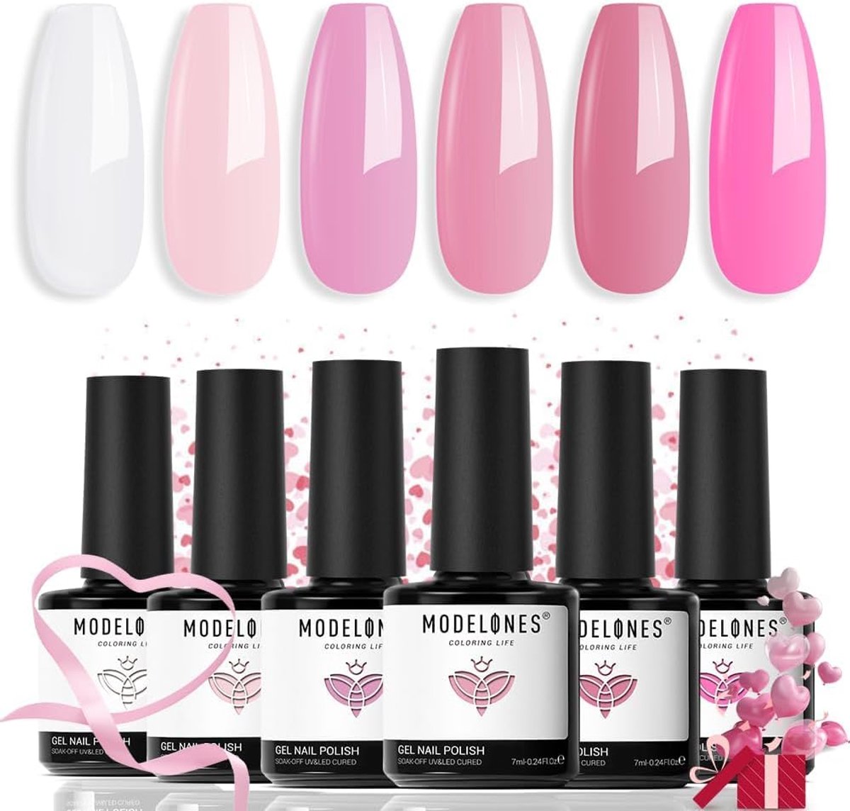 SnelShoppen - UV Nagellak Set 6 Kleuren, Shellac Gel Nagellak Roze, Nude, Wit - Perfect voor Manicure en Nail Art - Voor Beginners en Salon Gebruik