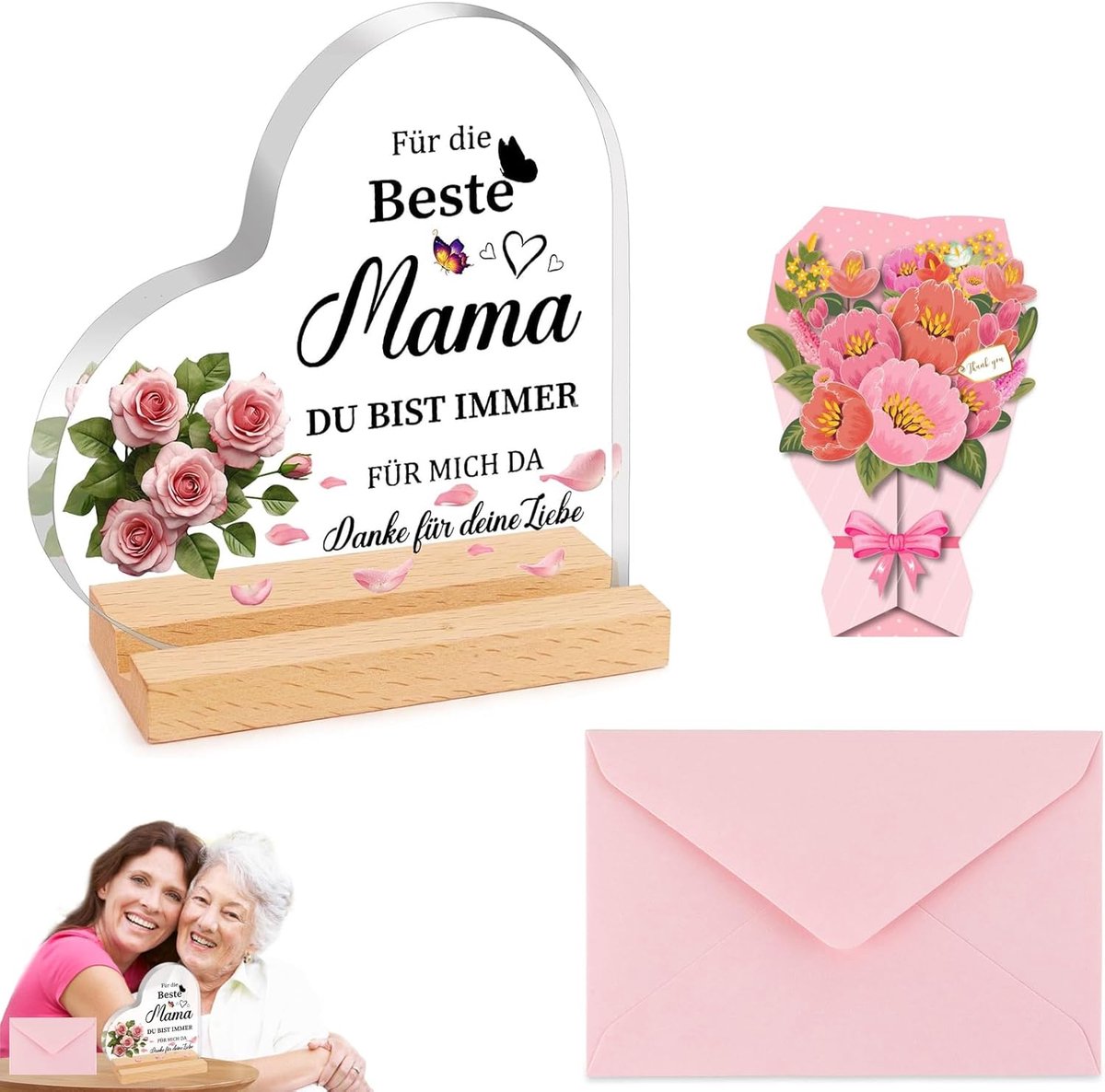 decoratie met houten sokkel Acryl Ornament met Houten Voet + 3D