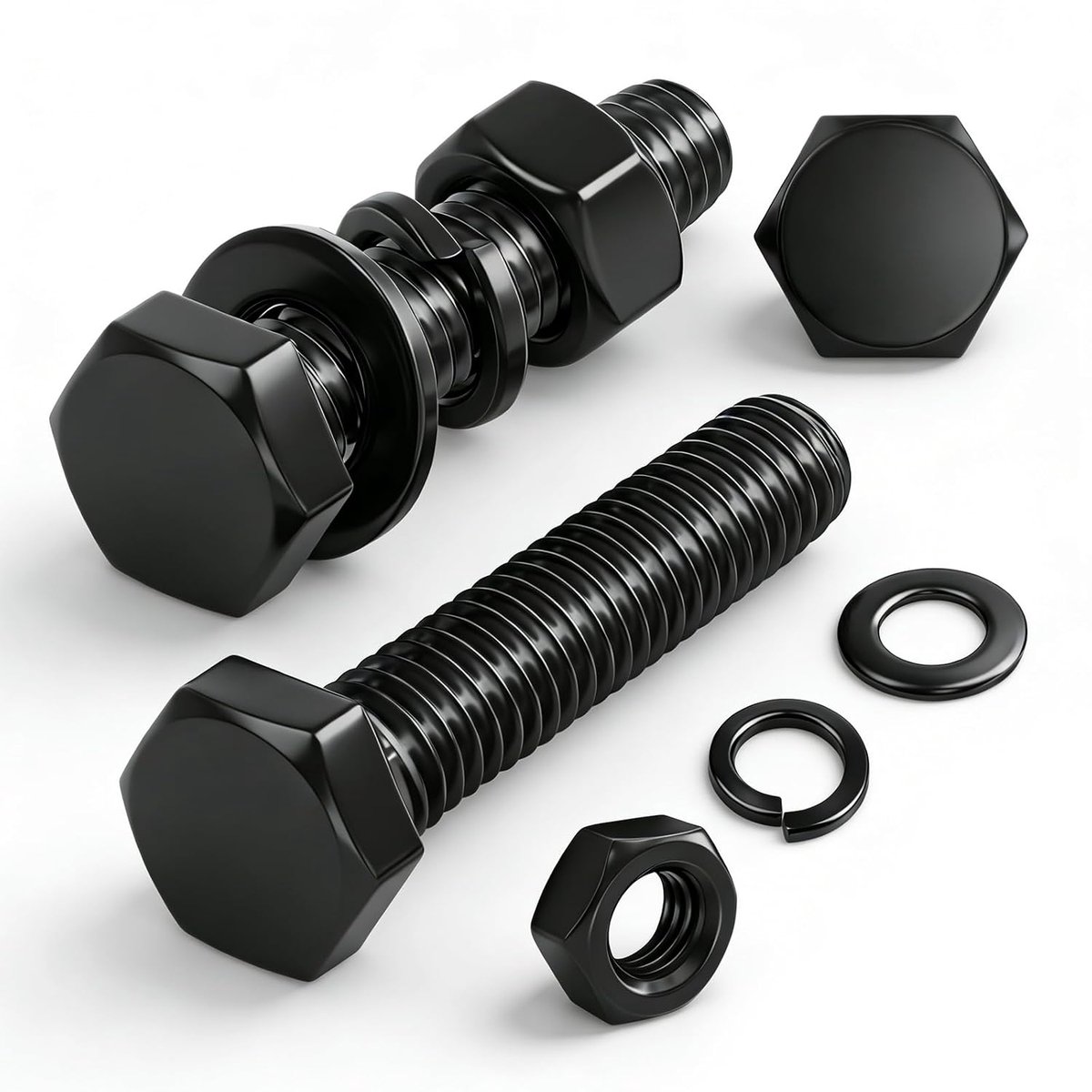 20 stuks M8 zwarte zeskantschroeven, moeren en sluitringen, M8 x 50
