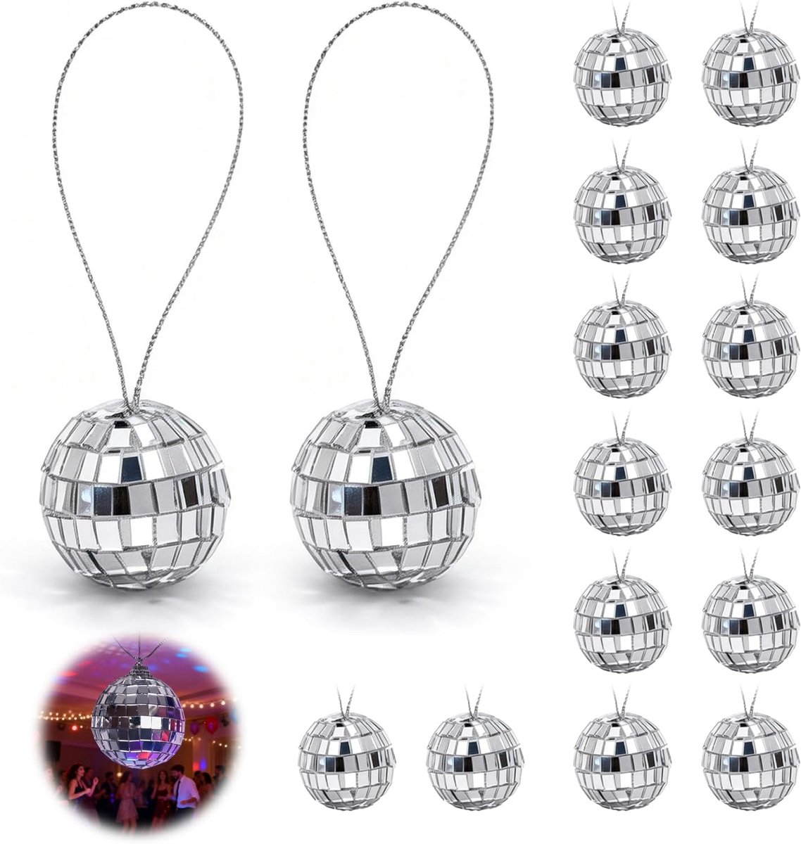 16 stuks mini-discoboldecoratie, 2 cm glanzende discobol, decoratie, discobal, decoratie, hanaekugel, spiegelbal, discokeein voor bruiloft, verjaardagsfeest, decoratie, lichteffect, perfect