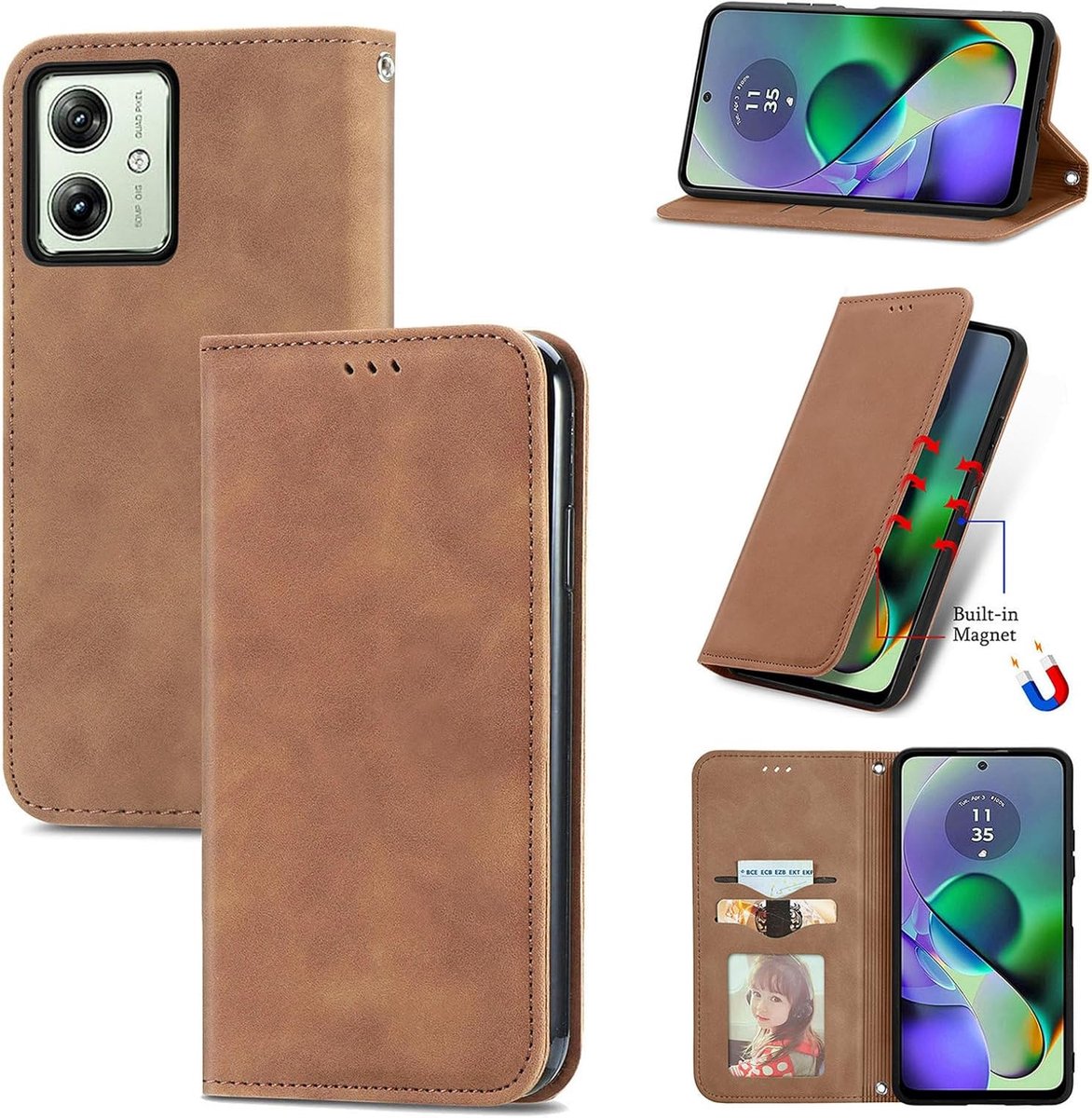 Case voor Motorola Moto G54 5G / Moto G64 5G hoesje, Lederen Flip