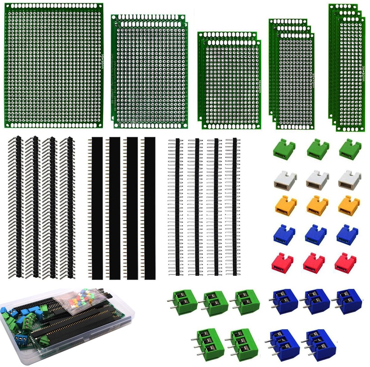 48 stuks PCB-kaartenset, 11 stuks een dubbelzijdige printplaat, PCB-prototype PCB-board, geperforeerde breadboard-schakelingen voor solderen en doe-het-zelfproject