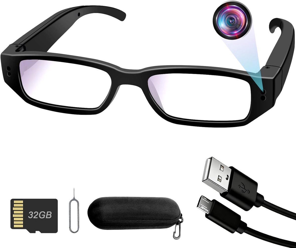 Spionagecamerabril, 32 GB Mini-spionagebril, 1080P HD Verborgen Camera, Draagbare Mini-sportcamera, Videorecorder, Camcorder, Foto's maken, voor Binnen/Buiten