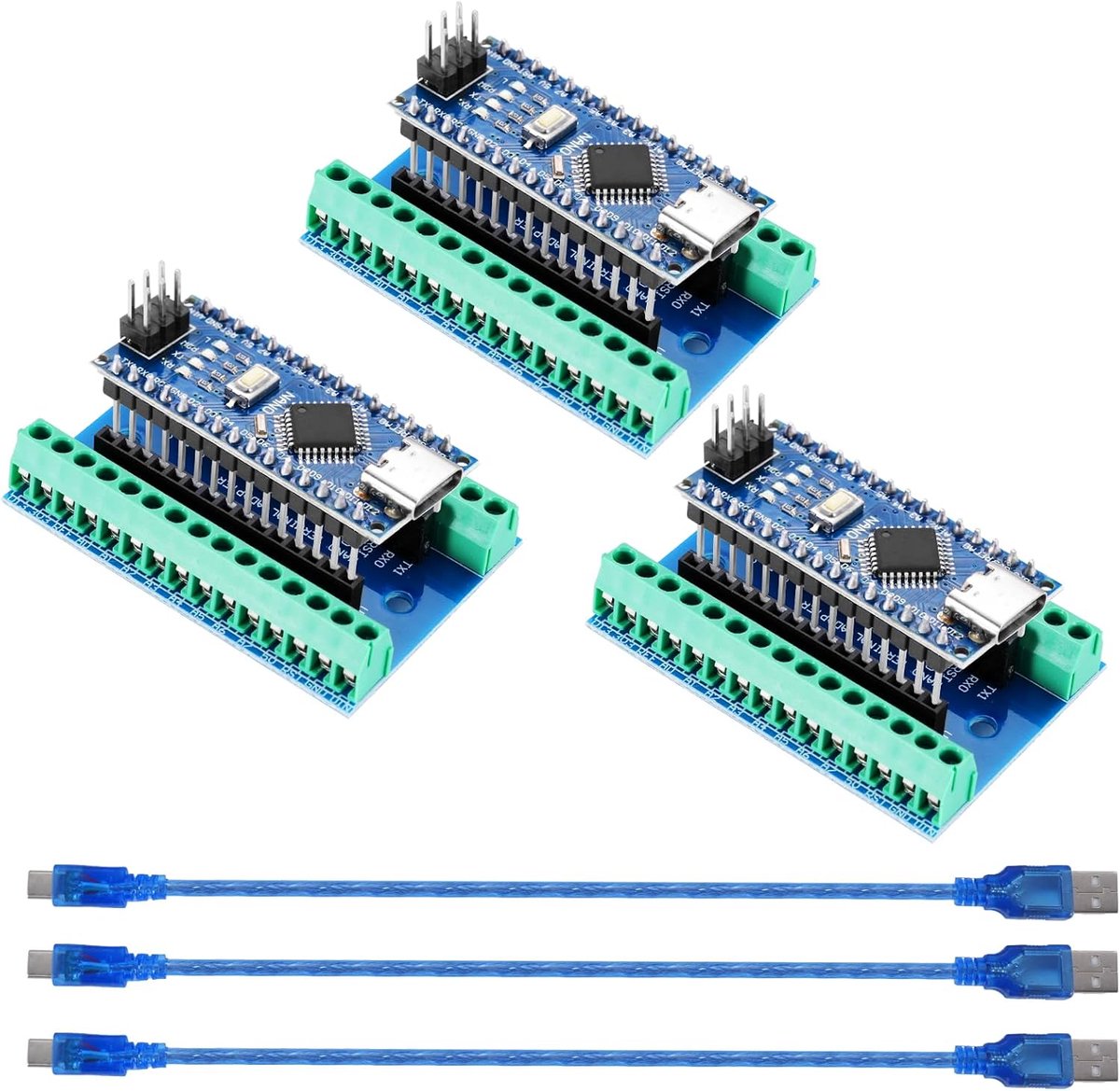 module met CH340 chip + Nano I/O Shield V1.O enkele uitbreidingskaart met schroefklemmen, compatibel met Arduino Nano (3 stuks)