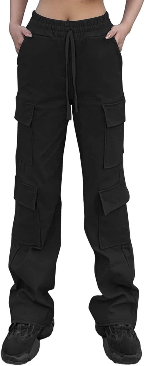Womens Stretch Cargo Broek met Zakken Utility Elastische Hoge Taille