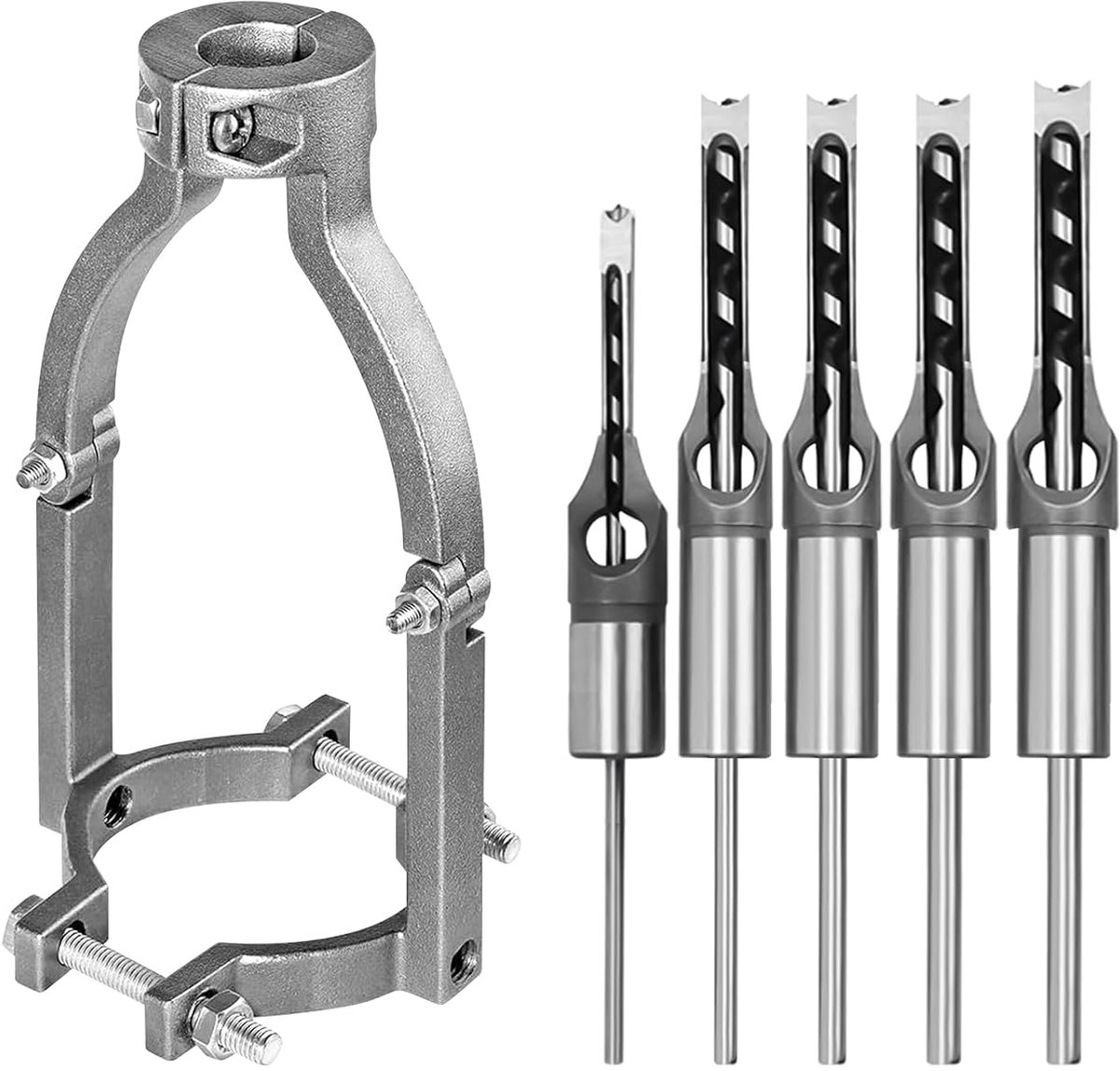 Set van 5 Hss vierkante boorgaten met adapter 6,4 mm, 8 mm, 9,5 mm