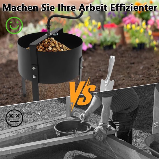 Tuinzeef met handslinger, metaal, diameter 30 cm, met 4 zeven (3/6/9/12 mm), efficiënte zeef voor aarde, stenen, zand, compost, onkruid – verwisselbare zeef voor tuinieren — afbeelding 5