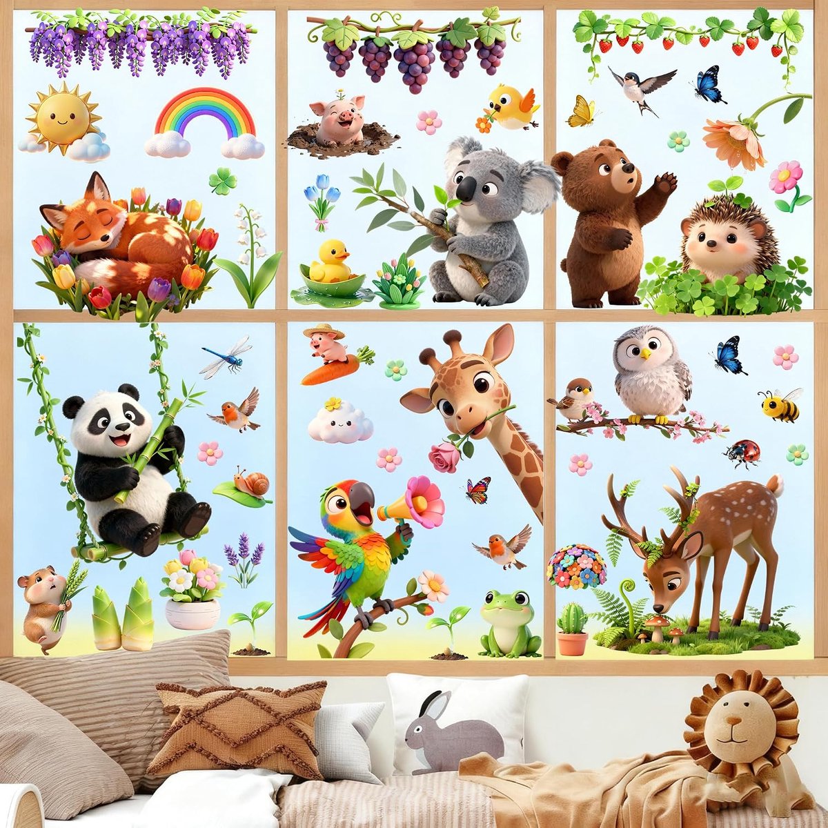Raamstickers Lente voor Kinderen - 93 Dieren Raamstickers voor