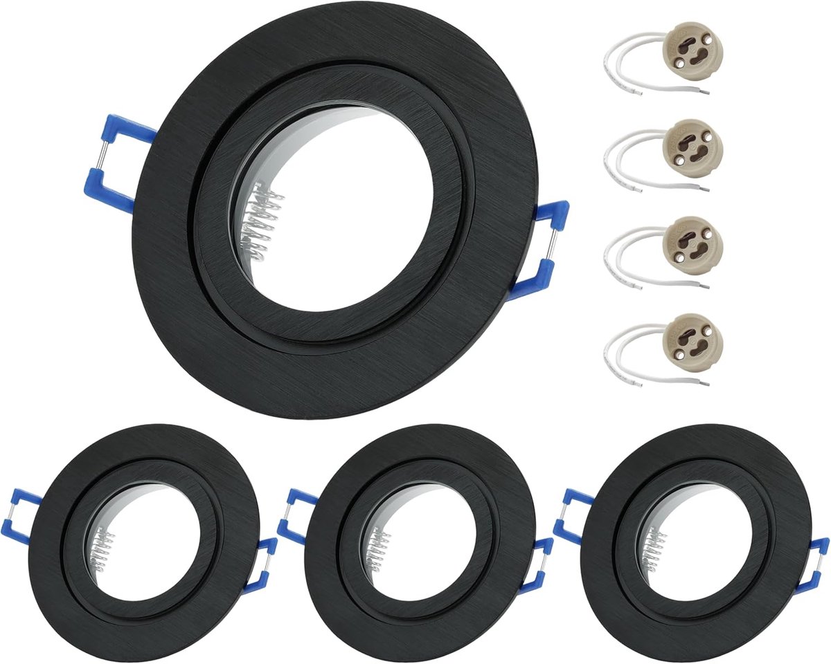 4x Sweet LED Inbouwframe incl. GU10 fitting - IP44 inbouwspots voor de badkamer, ronde LED inbouwspots van aluminium - Ø 84mm, zwart