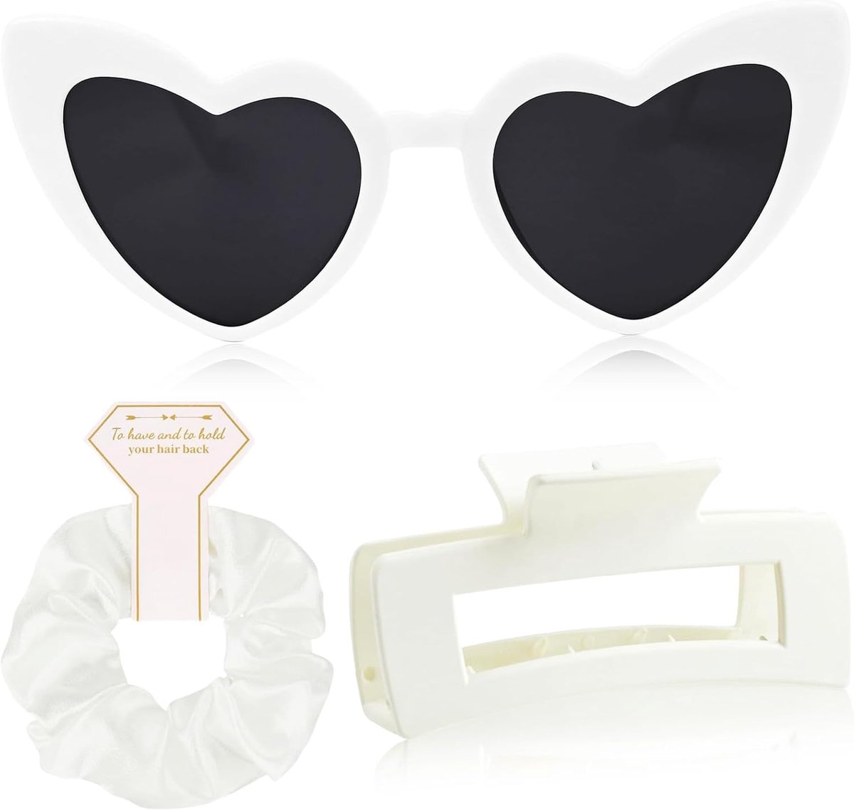 Haarclip voor dames, hartvormige zonnebril, scrunchies, bruidsmeisjes, geschenkset, voor bruid en vrijgezellenfeesten, damesaccessoires en bruiloftsdecoraties (B)