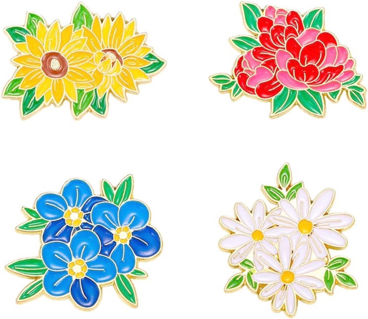 4 stuks bloemenserie bloem broche madeliefje pioenroos zonnebloem