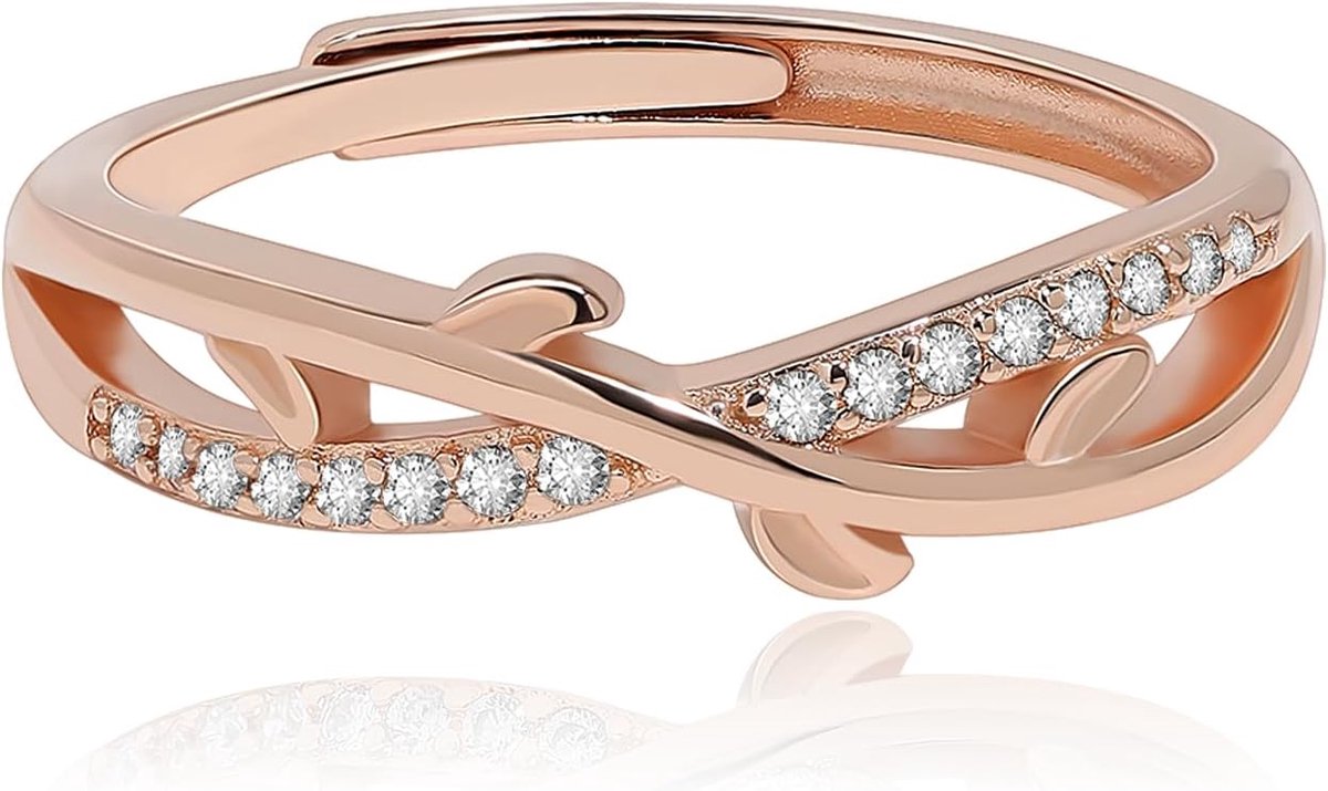 925 Sterling Zilveren Ingewikkelde Blad Ring voor Meisjes Dames Goud