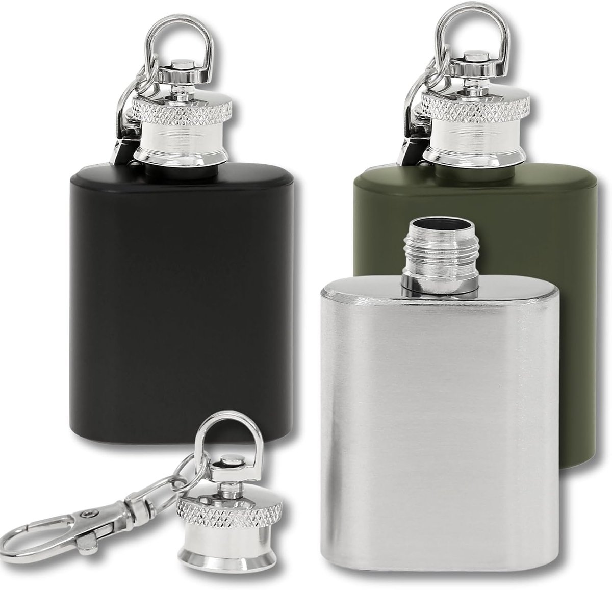 Mini Heupfles 3 Stuks - 30ml Rvs Lekvrije Sleutelhanger Kamperen