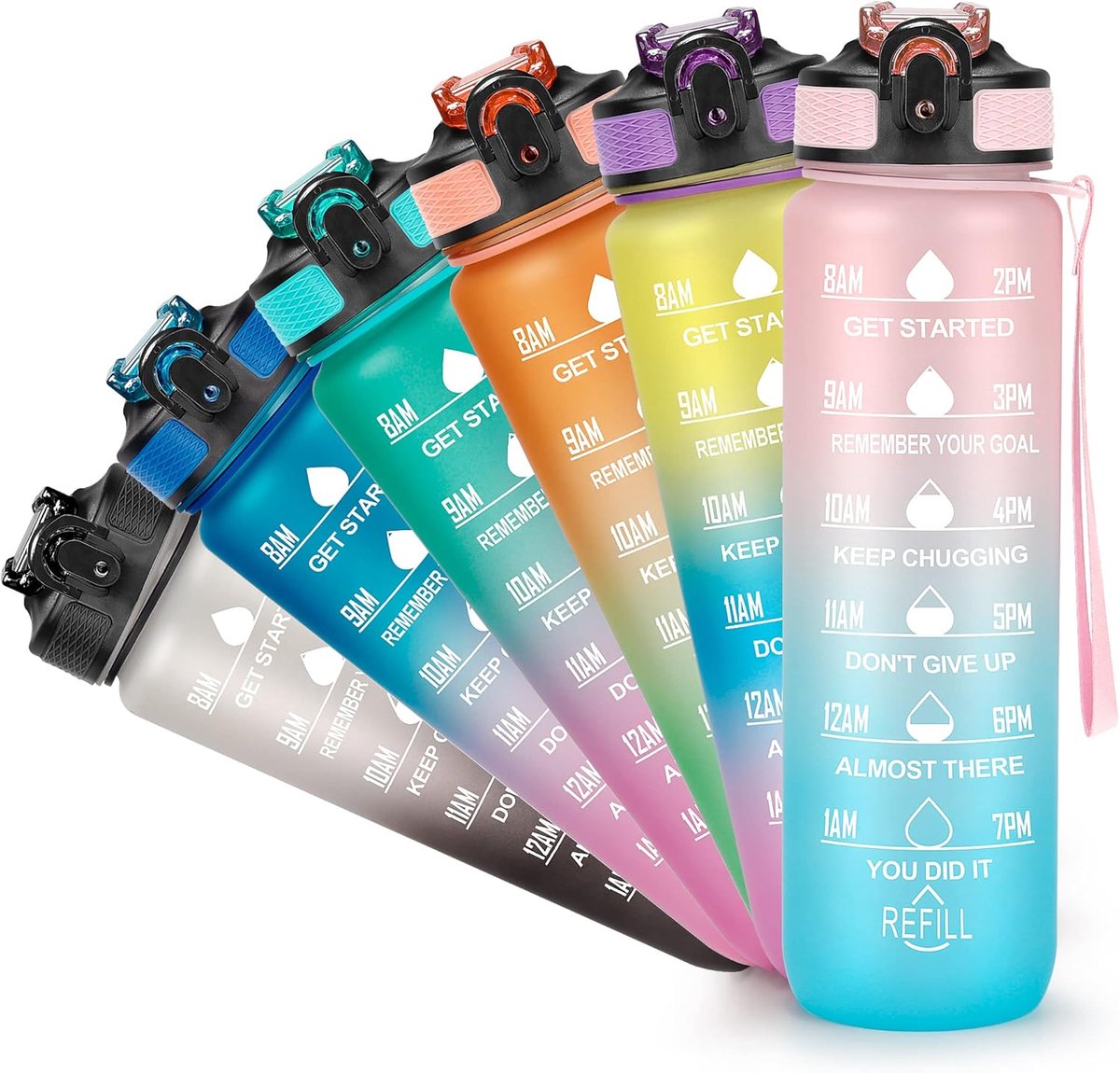 Kitchen 1 liter motiverende waterfles met tijdmarkering, lekvrije