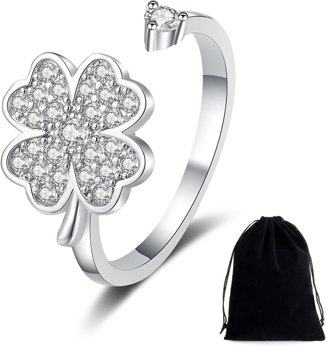 Ring voor dames, klavertje vier, geluksbrenger, draaibare
