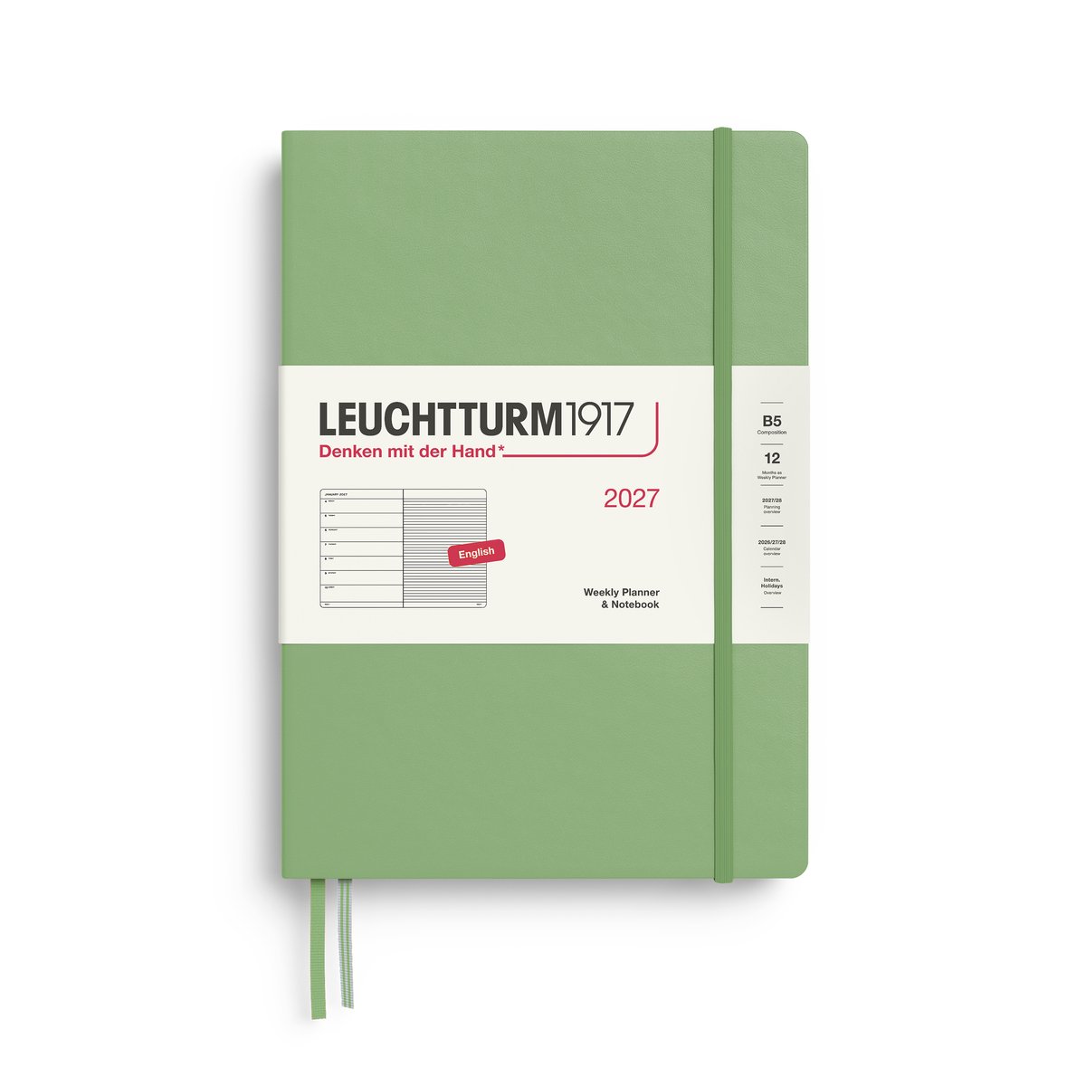 Leuchtturm1917 - 2027 - Weekly Planner & Notebook - B5 Composition 18x25cm - sage - hardcover