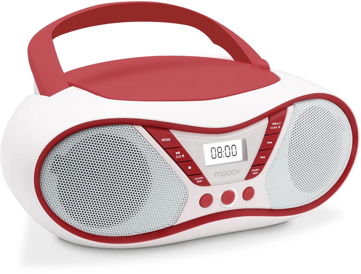 SnelShoppen - Draagbare CD-speler met FM-radio, Stereo 6 W, Rood en Wit, Ideaal voor Feesten, Camping en Thuisgebruik
