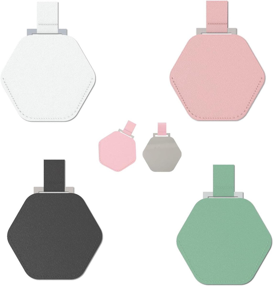 SnelShoppen - 4Stuks RVS Compacte Pocket Spiegel, Makeup Spiegel voor Vrouwen en Meisjes, Hexagonaal Met Beschermhoes, Ideaal voor Handtas en Reizen