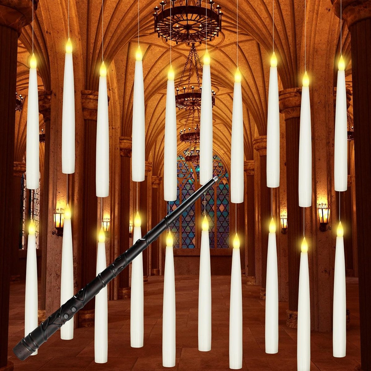 20 Stuks Zwevende Kaarsen met Toverstaf - Magische Hangkaarsen - Flikkerend Warm Licht LED - Vlamloos met Afstandsbediening - voor Halloween Decoratie & Cadeau - 1 Set