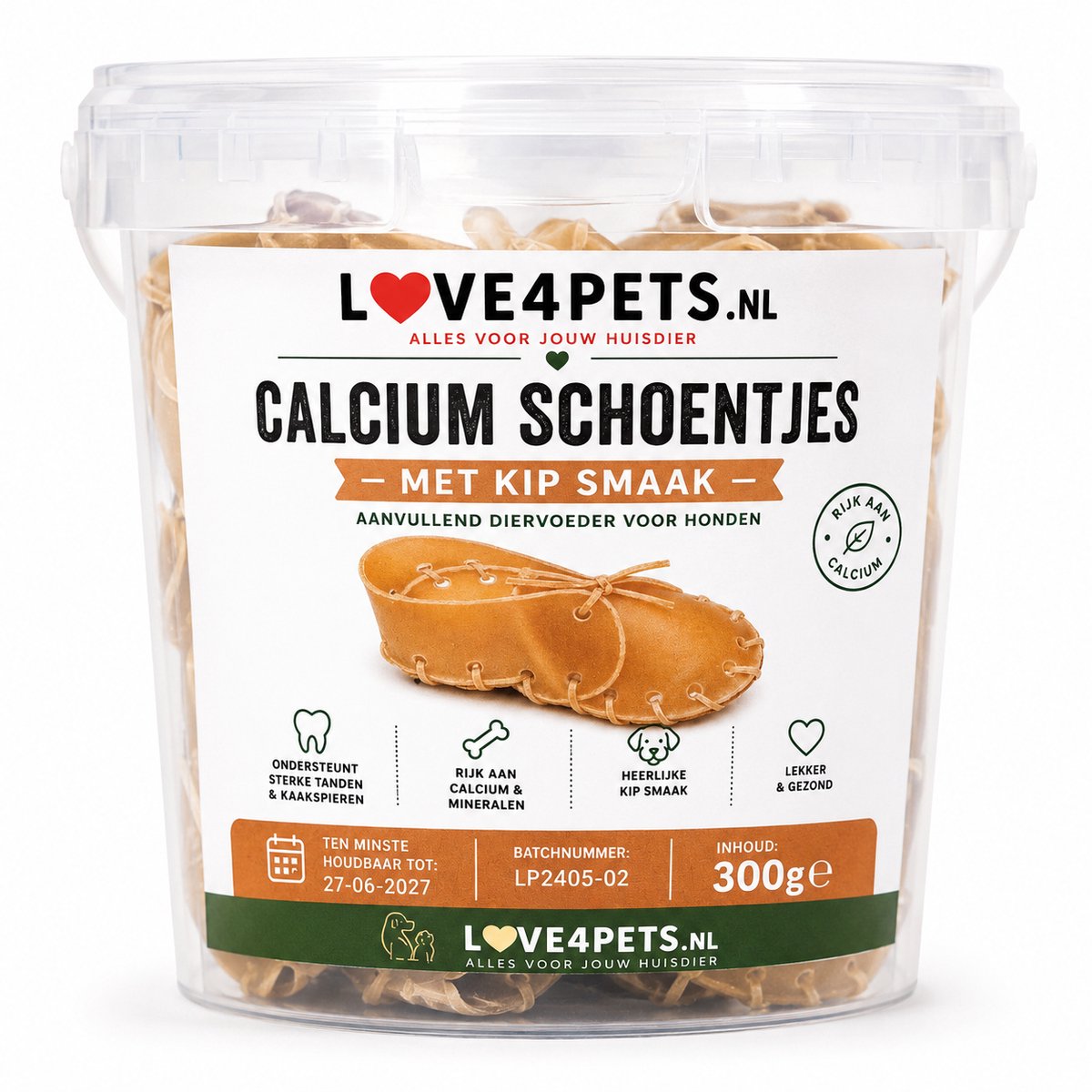 Love4Pets Calcium Schoentjes 300g | Hondensnack | Kipsmaak