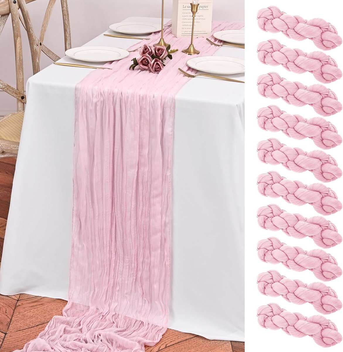 Tafelloper, filterdoek, tafelloper, 3 m lang, boho-tafelkleed, 50,8 x