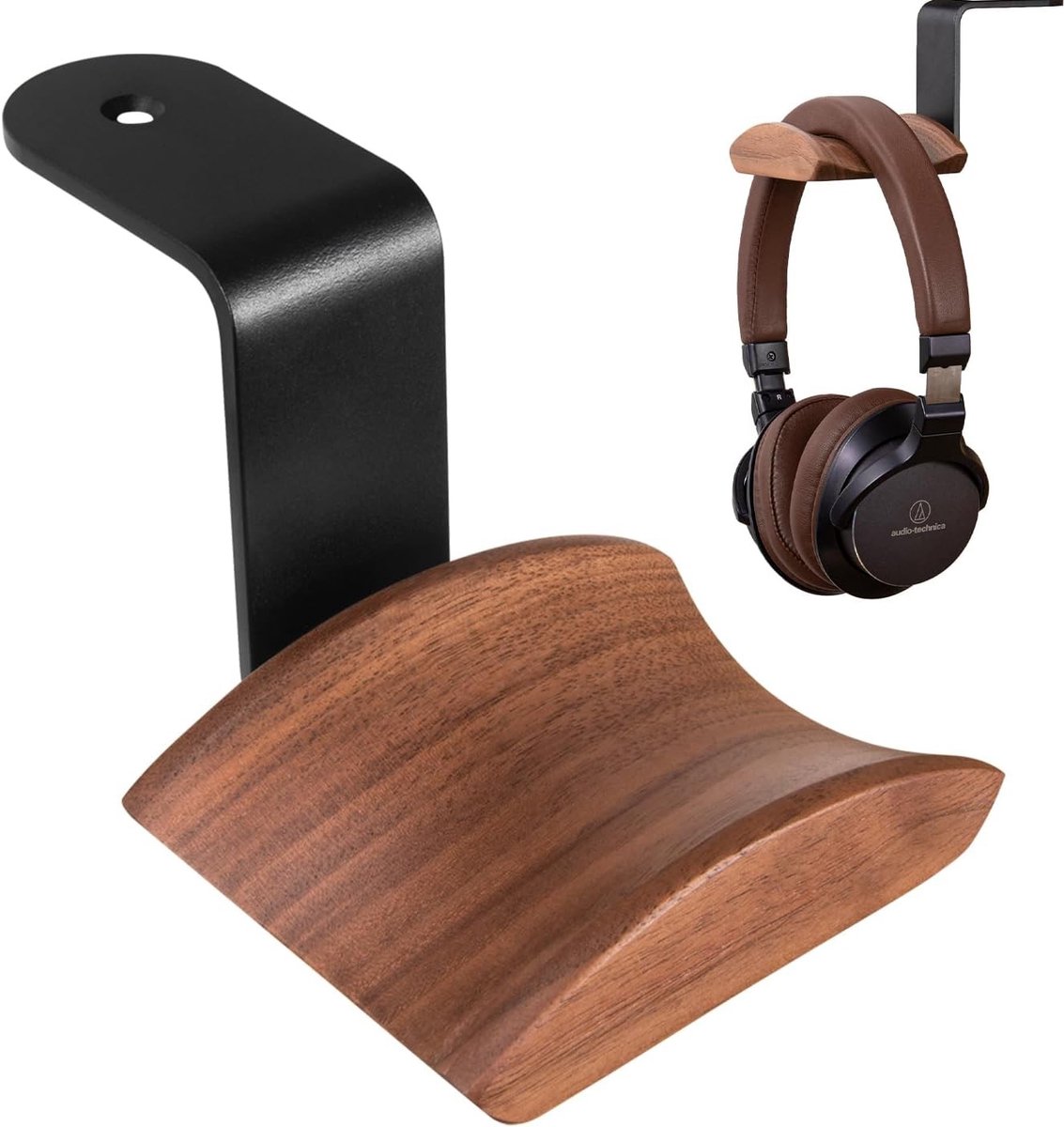 Houder voor hoofdtelefoon van walnoot, ideaal voor gaming, bureau-organisatie en accessoires voor audioapparatuur
