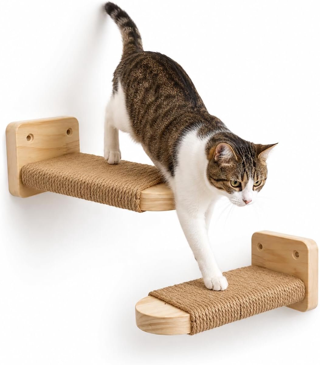 muur, 2 stuks, klimwand met jute touw om te krassen, massief rubberhout, maximaal draagvermogen 15 kg, voor klimmen en spelen