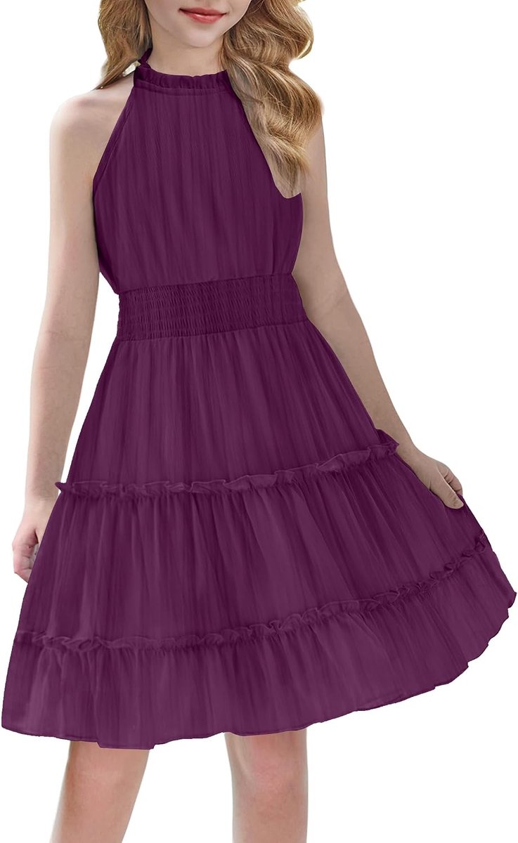 Meisjesjurk, mouwloos, zomer, kinderfeestjurk, halterjurk