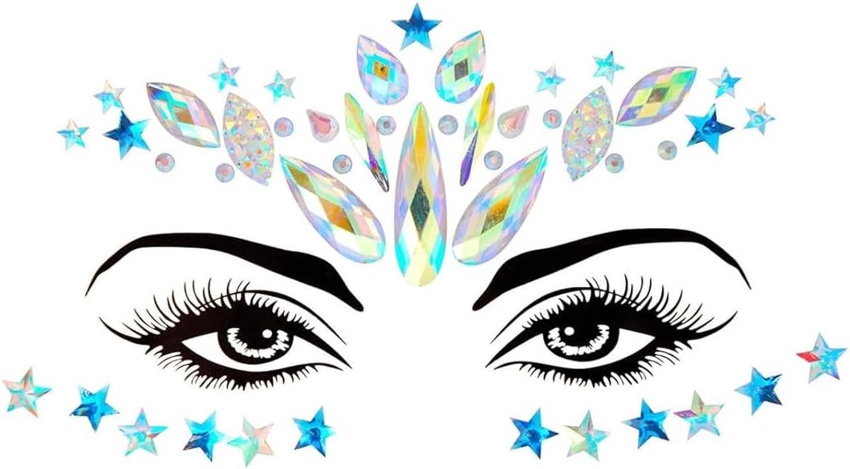 Gezichtskristallen voor festival, strass-stickers voor gezicht, herbruikbare gezichtssieraden voor carnaval, Halloween, party, make-up, fantasie, vrouw (B)
