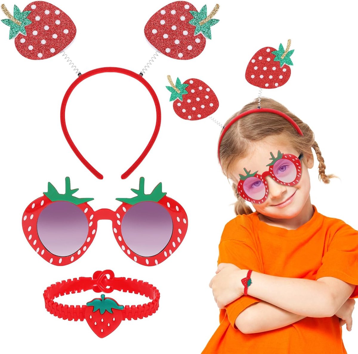 Kostuumset, aardbeien-hoofdband met aardbeienkop