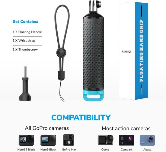 Stick Handler Floating Hand Grip Drijvende voor GoPro - Handgreep Monopod, voor Go Pro Hero 13 12 11 10 9 8 7 6 5 Session Max Mission DJI Osmo AKASO Actiecamera's, Blauw — afbeelding 3
